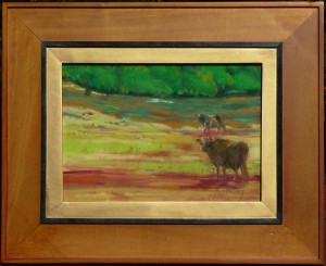 TWO COWS pastel 9 1/2" X 13 1/2", frame size 17 1/4" X 21 1/4", $400.00 